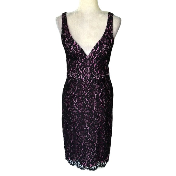 Trina Turk Black Floral Lace & Pink Lilac Sheath Midi Dress - 6 - Picture 15 of 15